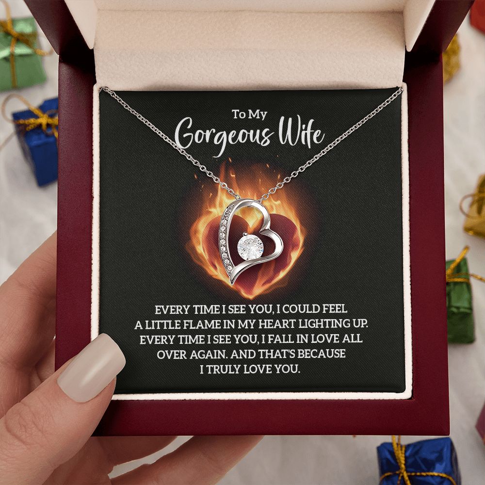 Couples Gifts, To My Gorgeous Wife Necklace Gifts From Husband, Wedding Anniversary Jewelry For Wife From Husband, Wife Birthday From Husband, To My Soulmate Message Card and Gift Box styles On Birthday, Christmas, Anniversary  Forever Love