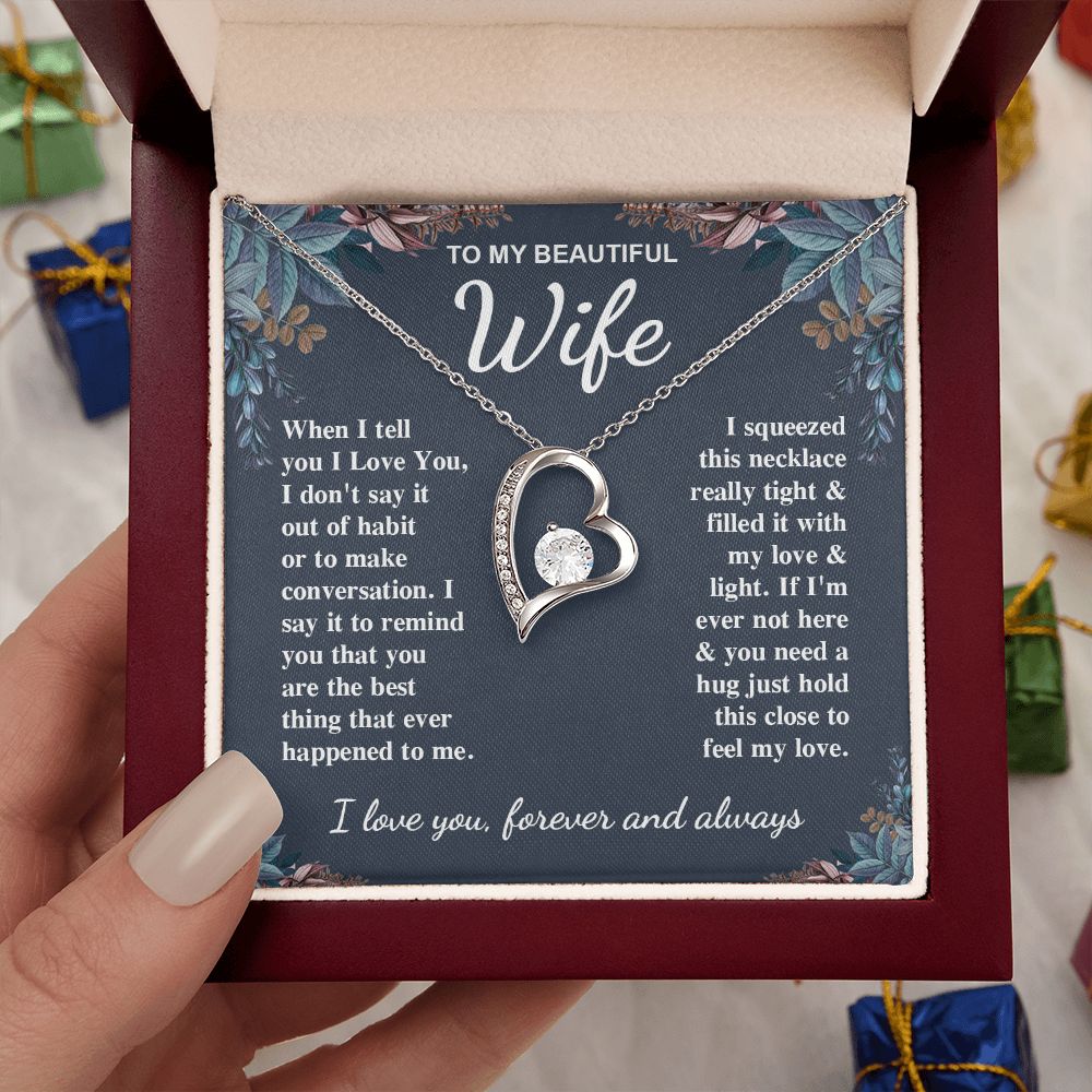 To My Beautiful Wife Necklace Gift for Her, Soulmate for Wife Valentine Gifts from Husband, Birthday for Women, Soulmate Gifts, Message Card and Necklace Gifts Box Gift Box Styles on Birthday, Wedding, Anniversary, Valentine Forever Love