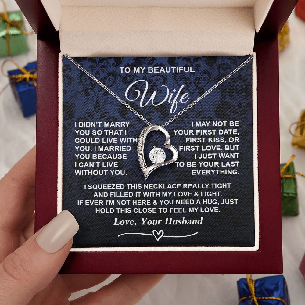 Wife Necklace Gifts from Husband, Gifts for Wife Anniversary from Husband, Necklaces for Wife from Husband to My Wife Message Card and Necklace Gift Box Gift Box Styles on Birthday, Christmas, Wedding, Anniversary, Valentine Forever Love