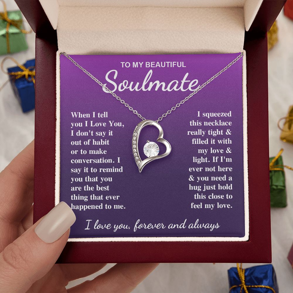 To My Beautiful Soulmate Necklace Gift for Her, Soulmate for Wife Birthday Gifts from Husband, Valentine for Women, Soulmate Gifts, Message Card and Necklace Gifts Box Gift Box Styles on Birthday, Wedding, Anniversary, Valentine Forever Love