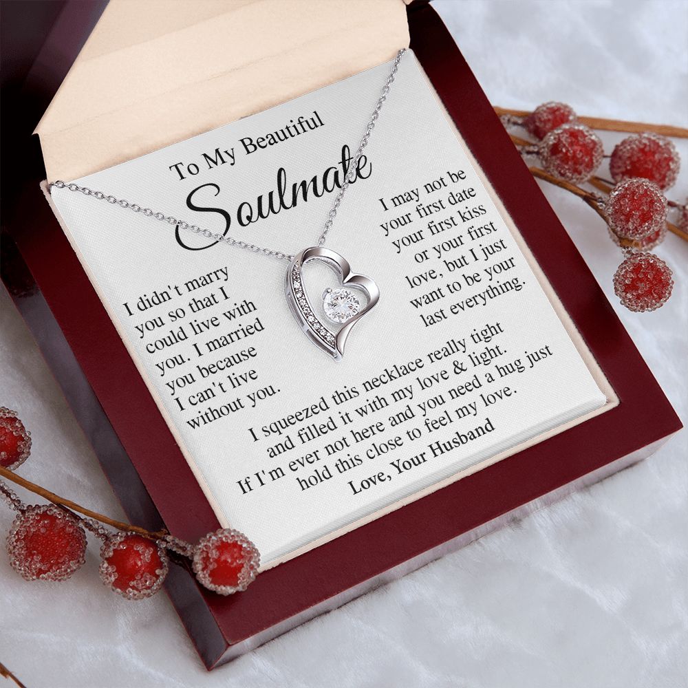 Soulmate Necklace Gift From Husband, Wedding Anniversary Romantic Gifts for Wife from Husband, Soulmate Birthday Gifts Message Card and Necklace Gifts Box Gift Box Styles on Birthday, Wedding, Anniversary, Valentine Forever Love