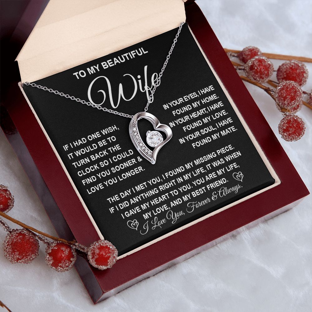 To My Beautiful Wife Necklace Gift for Her, Soulmate for Wife Birthday Gifts from Husband, Valentine Jewelry for Women, Soulmate Gifts, Message Card and Necklace Gifts Box Gift Box Styles on Birthday, Wedding, Anniversary, Valentine Forever Love