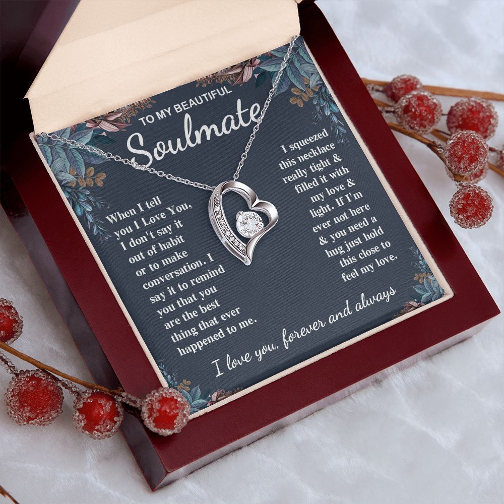 To My Beautiful Soulmate Necklace Gift for Her, Soulmate for Wife Valentine Gifts from Husband, Birthday for Women, Soulmate Gifts, Message Card and Necklace Gifts Box Gift Box Styles on Birthday, Wedding, Anniversary, Valentine Forever Love