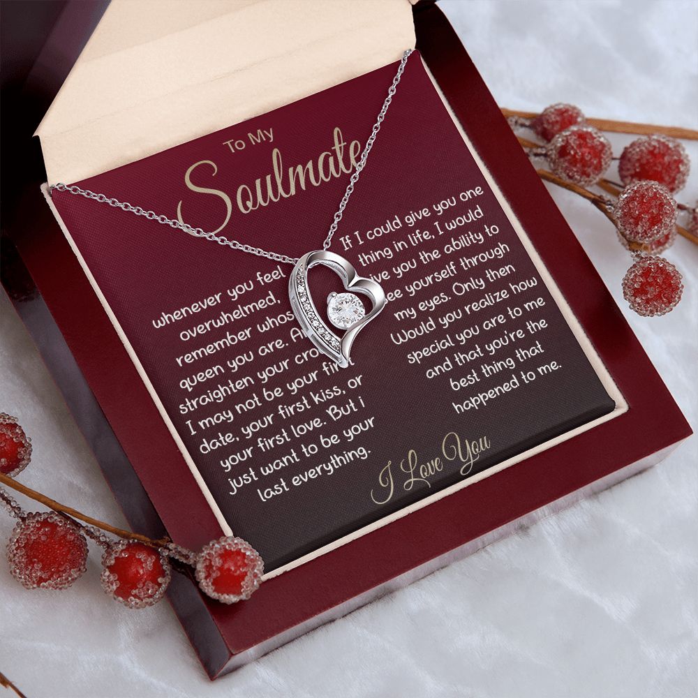 To My Soulmate Necklace For Women, Couple Gifts For Girlfriend, Valentine Christmas Presents For Girlfriend, Valentine Necklace Gifts For Wife, Women Romantic Jewelry For Her Vanlentine Day's Message Card and Gift Box Styles Forever Love