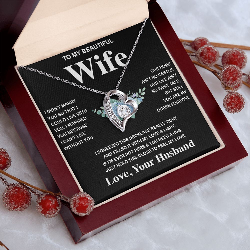 Wife Necklace Gift From Husband To My Badass Wife Pendant Valentines Day Anniversary Jewelry with Message Card and Gift Box. Gift for Wife. Necklace Gift Set for Wife Forever Love