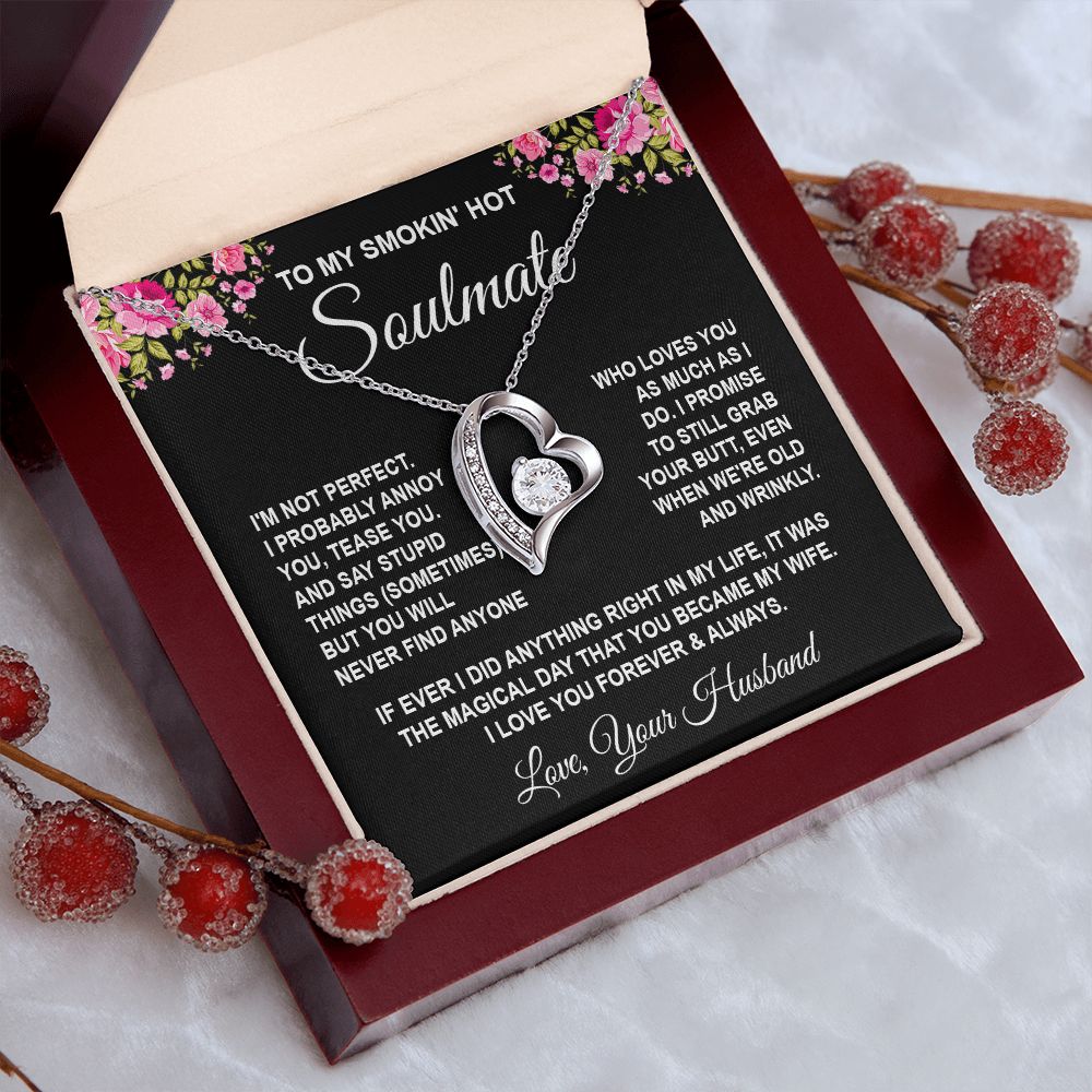 Soulmate Necklace Gifts from Husband, Wedding Gifts for Wife from Husband, Wife Birthday Gifts from Husband, To My Wife Necklace Message Card and Necklace Gifts Box Gift Box Styles on Birthday, Wedding, Anniversary, Valentine Forever Love