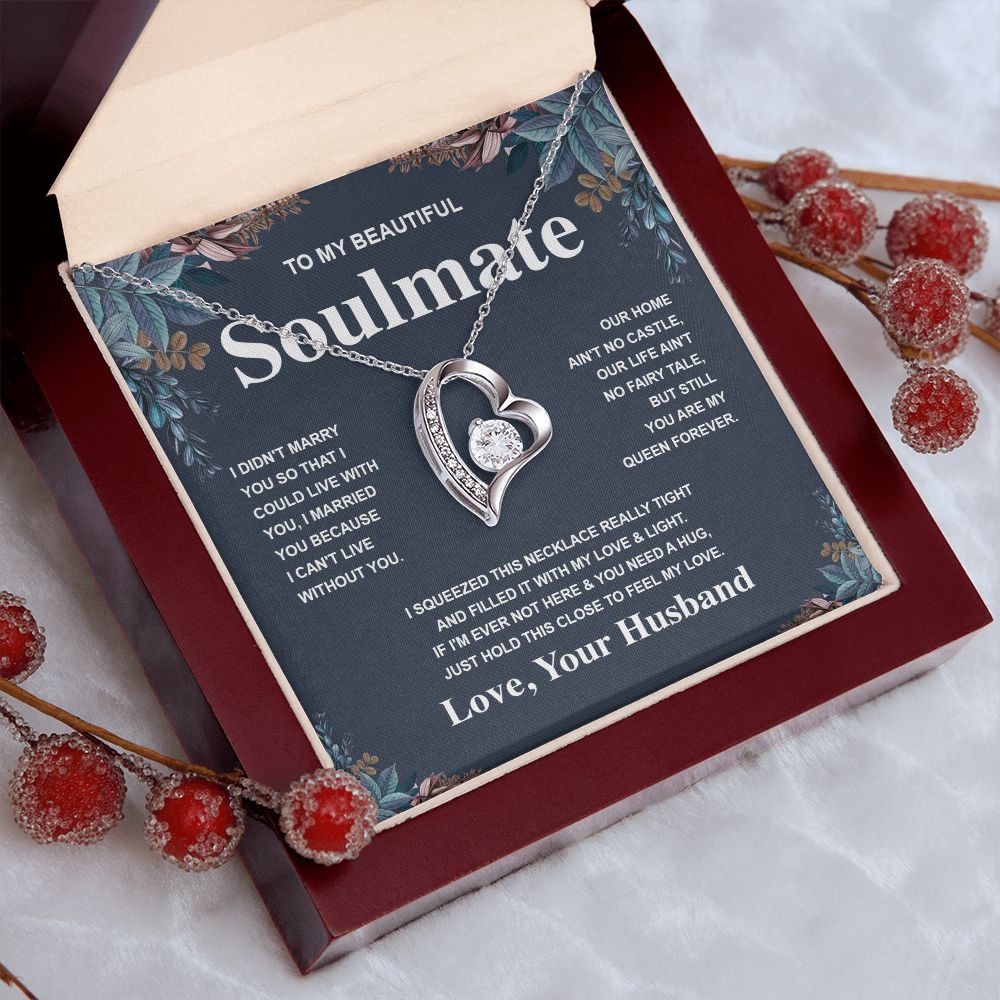 Soulmate Necklace Gift From Husband To My Badass Wife Valentines Days Anniversary Jewelry with Message Card and Gift Box. Gift for Wife. Necklace Gift Set for Wife Message Card and Necklace Gifts Box Gift Box Styles Forever Love