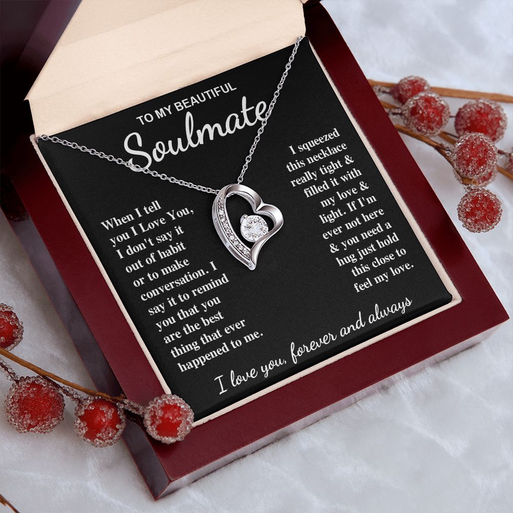 To My Beautiful Soulmate Necklace Gifts for Her, Soulmate for Wife Birthday Gifts from Husband, Valentine for Women, Soulmate Gifts, Message Card and Necklace Gifts Box Gift Box Styles on Birthday, Wedding, Anniversary, Valentine Forever Love