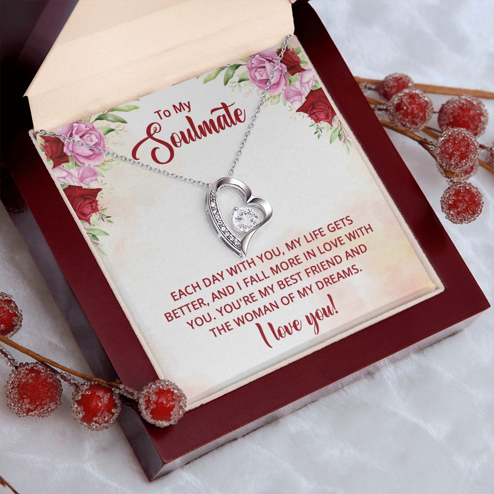 To My Soulmate Necklace I Love You Wife Love Knot Message Card and Box Gift Set for Girlfriend Women from Husband Boyfriend Couples, Meaningful Necklace Message Card and Gift Box Styles on Birthday, Christmas, Anniversary Forever Love