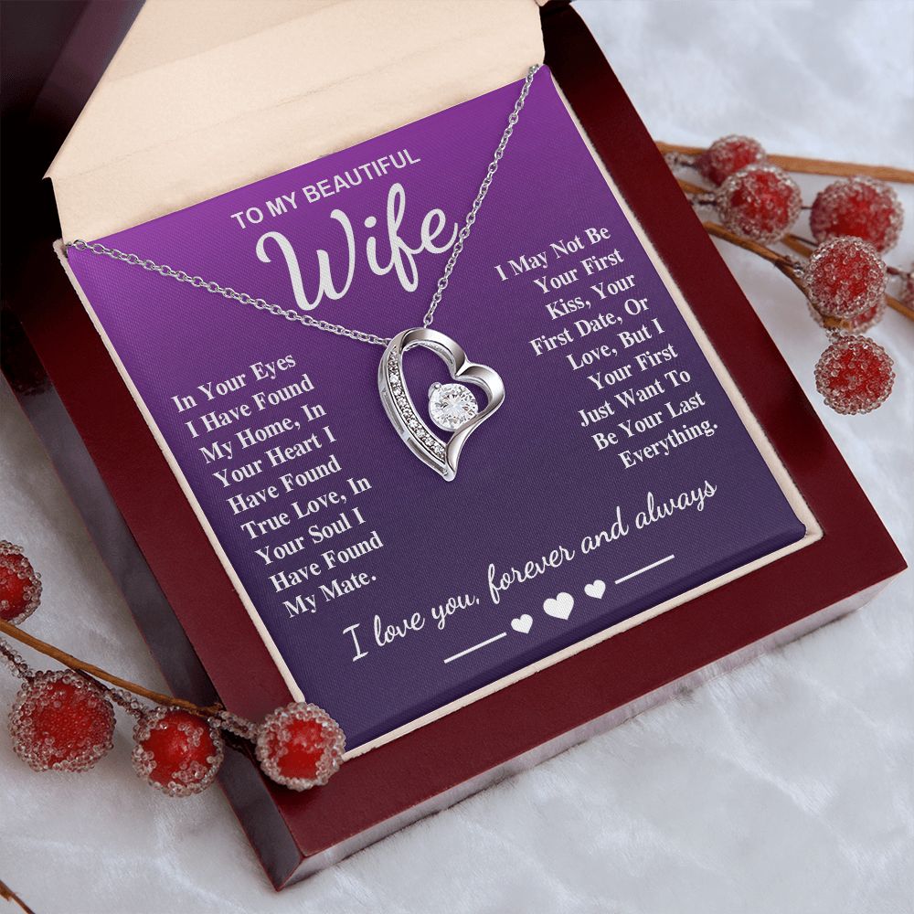 To My Beautiful Wife Necklace Gift, Soulmate for Wife Birthday Gifts from Husband, Valentine for Women, Soulmate Gifts, Message Card and Necklace Gifts Box Gift Box Styles on Birthday, Wedding, Anniversary, Valentine Forever Love