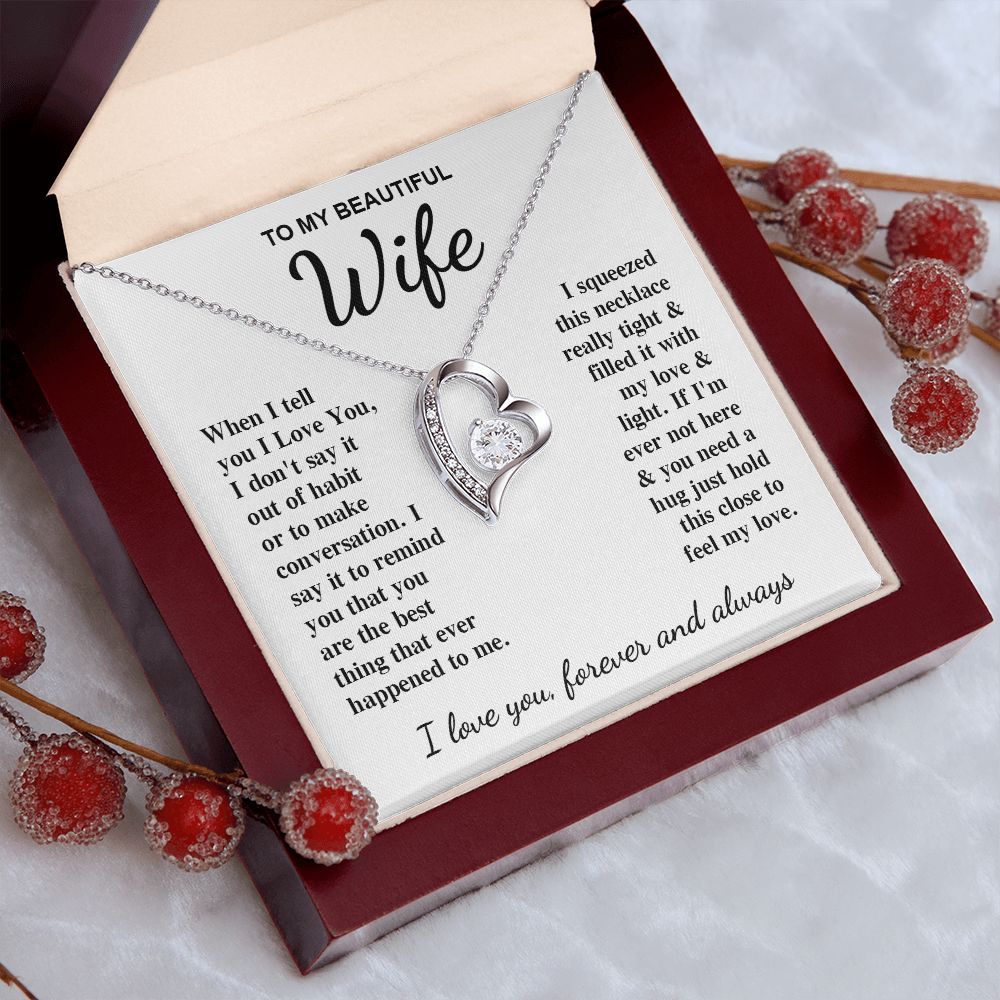 To My Beautiful Wife Necklace Gift for Her, Soulmate for Wife Birthday Gifts from Husband, Anniversary for Women, Soulmate Gifts, Message Card and Necklace Gifts Box Gift Box Styles on Birthday, Wedding, Anniversary, Valentine Forever Love
