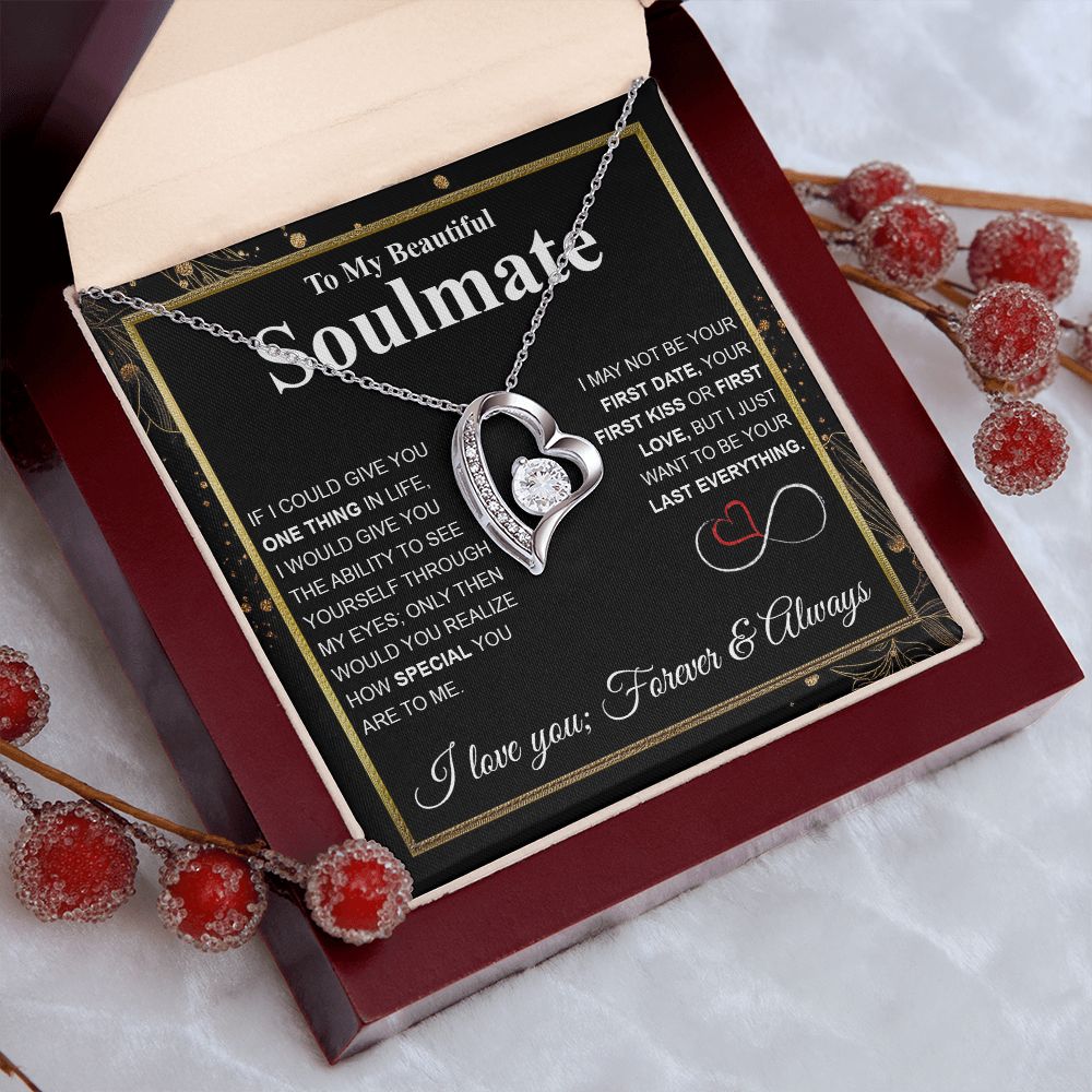To My Beautiful Soulmate Necklace My Last Everything, Promise Necklace For Her, Fiance Gifts For Her, Wedding Valentine Gifts For Future Wife With Message Card Box LED, Soulmate Necklace For Women, To My Wife Necklace Forever Love