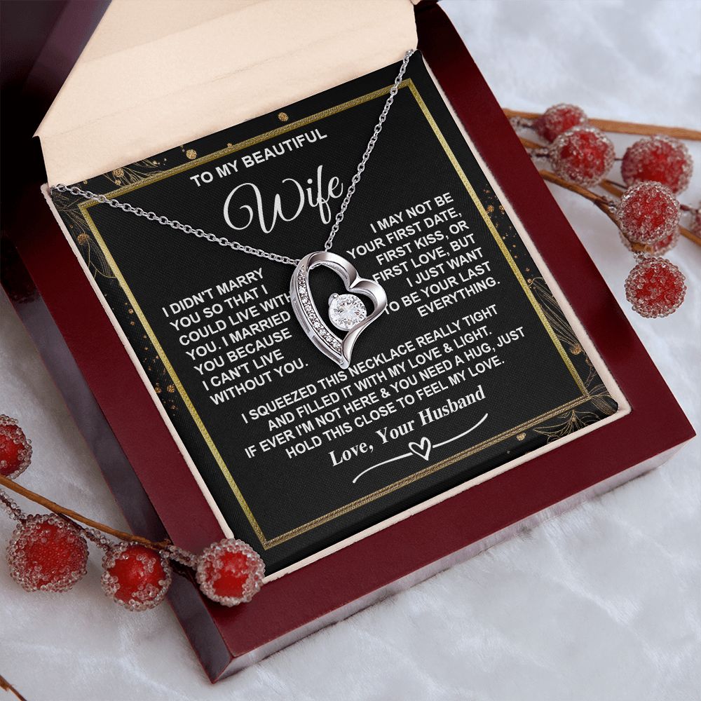 Wife Necklace Gifts from Husband, Gifts for Wife Valentine from Husband, Necklaces for Wife from Husband to My Wife Message Card and Necklace Gift Box Gift Box Styles on Birthday, Christmas, Wedding, Anniversary, Valentine Forever Love