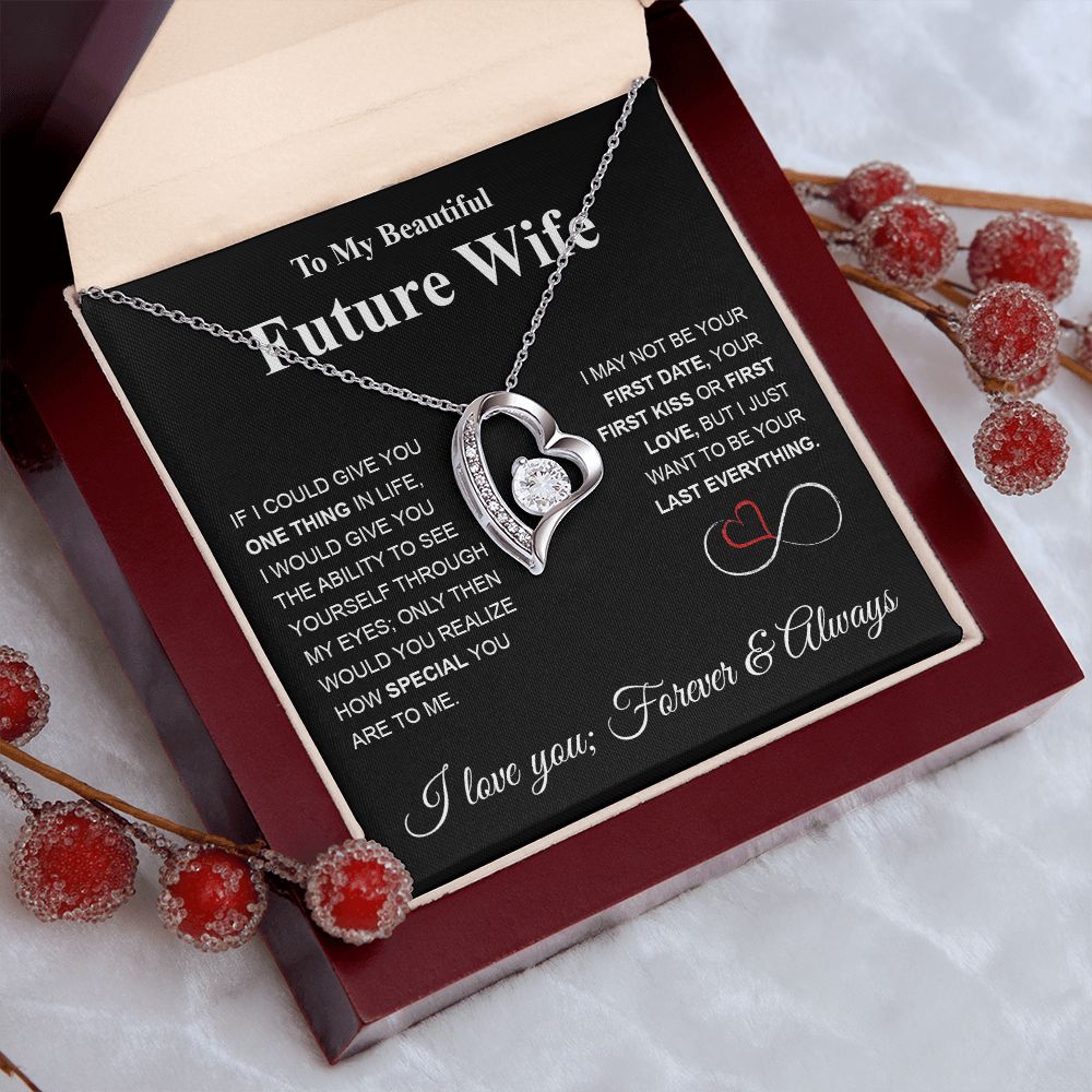 Future Wife Necklace My Last Everything, Promise Necklace For Her, Fiance Gifts For Her, Valentine Gifts For Future Wife With Message Card Box LED, Soulmate Necklace For Women, To My Wife Necklace Forever Love