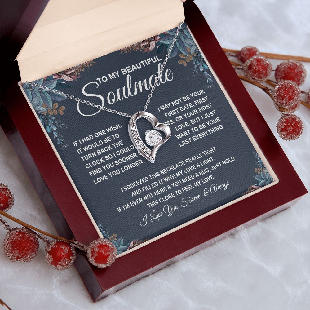 To My Beautiful Soulmate Necklace, Soulmate Jewelry For Women, Wife Necklace From Husband, Soulmate Gifts For Her, To My Future Soulmate Necklace Message Card and Necklace Gift Box Gift Box Styles on Birthday, Wedding, Anniversary, Valentine Forever Love
