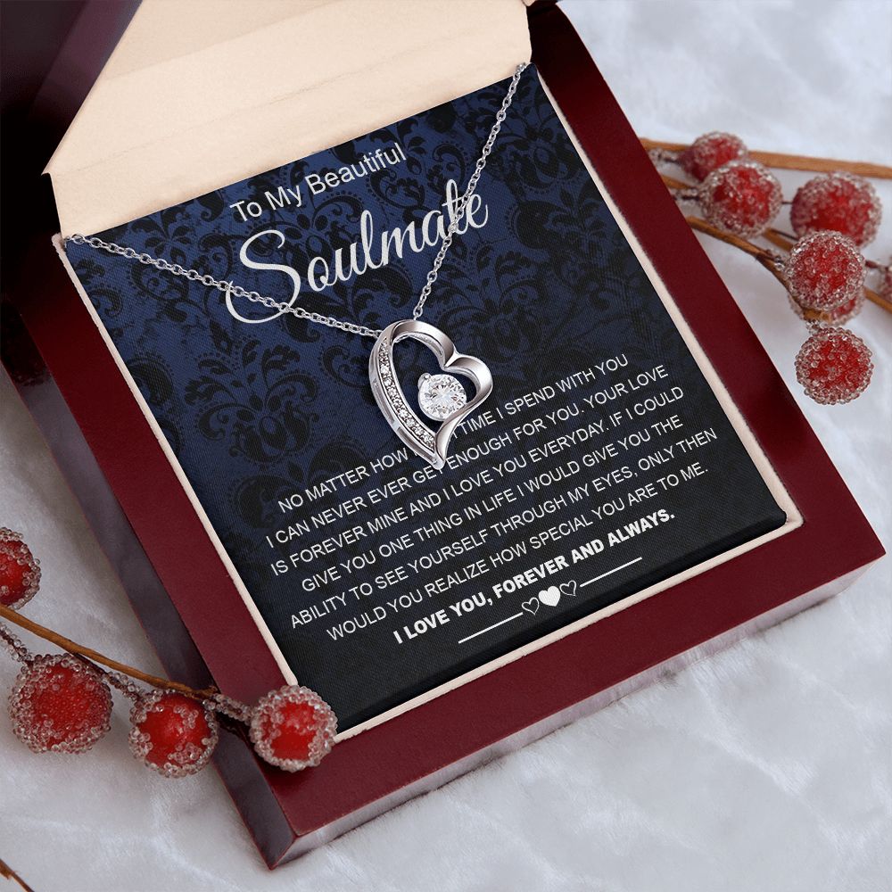 To My Beautiful Soulmate Necklace Birthday Gifts for Wife Gifts from Husband, Wife Valentine Gifts, Gift for Wife, Message Card and Necklace Gift Box Gift Box Styles on Birthday, Wedding, Anniversary, Valentine Forever Love