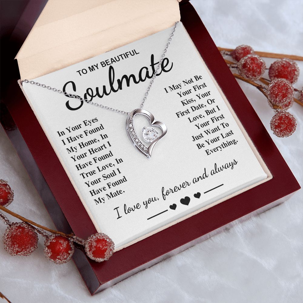 To My Beautiful Soulmate Necklace Gift, Soulmate for Wife Birthday Gifts from Husband, Anniversary for Women, Soulmate Gifts, Message Card and Necklace Gifts Box Gift Box Styles on Birthday, Wedding, Anniversary, Valentine Forever Love