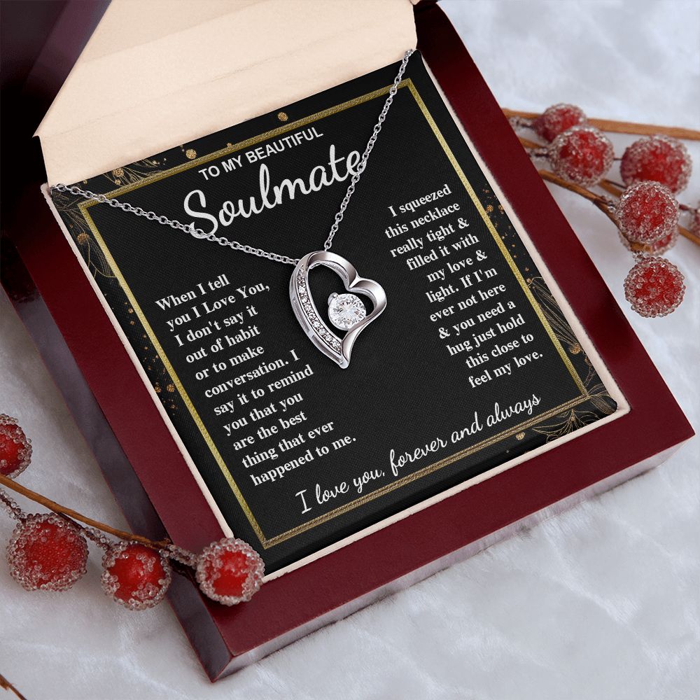 To My Beautiful Soulmate Necklace Gift for Her, Soulmate for Wife Valentine Gifts from Husband, Wedding for Women, Soulmate Gifts, Message Card and Necklace Gifts Box Gift Box Styles on Birthday, Wedding, Anniversary, Valentine Forever Love