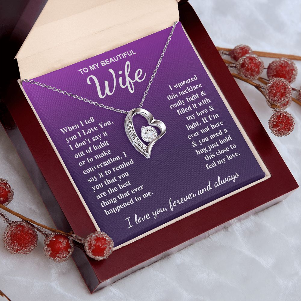 To My Beautiful Wife Necklace Gifts for Her, Soulmate for Wife Birthday Gifts from Husband, Valentine for Women, Soulmate Gifts, Message Card and Necklace Gifts Box Gift Box Styles on Birthday, Wedding, Anniversary, Valentine Forever Love