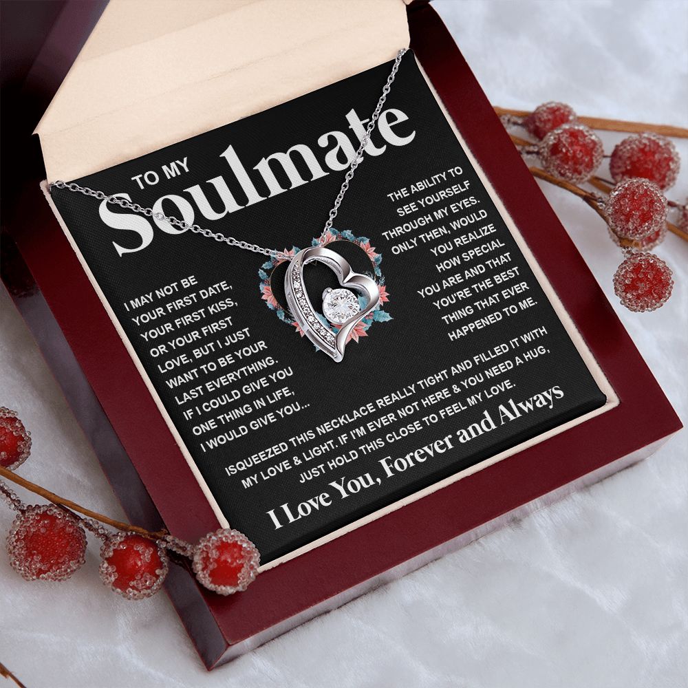Couples Gifts Necklace To My Soulmate Necklace Birthday Christmas Jewelry Romantic Gifts For My Wife Pendant Jewelry with Message Card and Box Necklaces for Women Valentines Day Happy Anniversary Wedding Present Forever Love