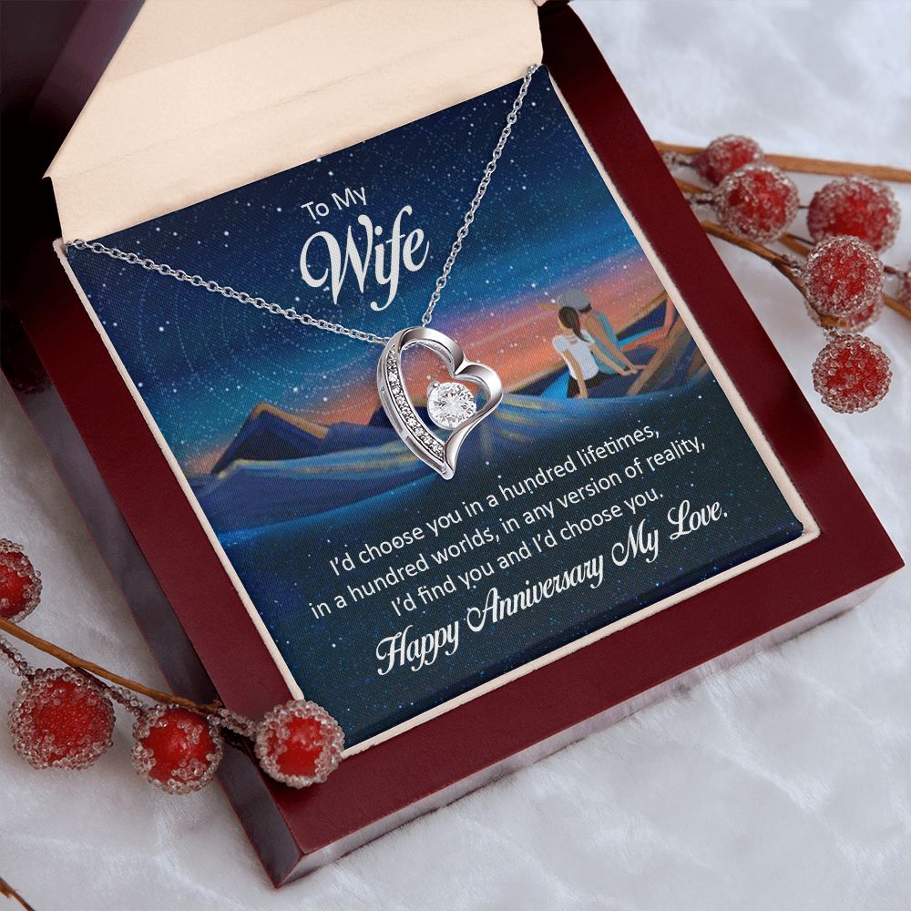 Couples Gifts Necklace To My Wife Necklace Gifts For My Wife, I Love You, Happy Anniversary My Love, Love Knot Meaningful Necklace Message Card and Gift Box Styles on Birthday, Christmas, Anniversary Forever Love