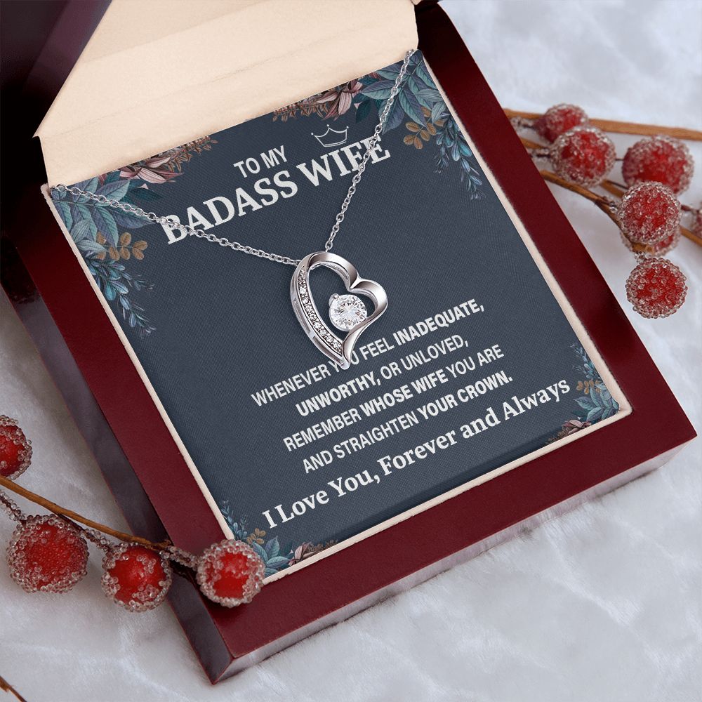 Wife Necklace Gift From Husband To My Badass Wife Pendant Birthday Jewelry with Message Card and Gift Box. Gift for Wife. Necklace Gift Set for Wife Necklace Gifts Box Gift Box Styles Forever Love