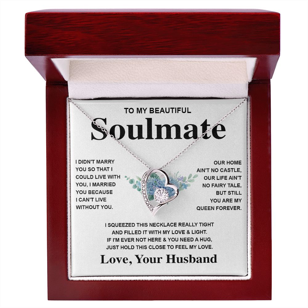 Soulmate Necklace Gift From Husband To My Badass Wife Pendant Valentines Day Anniversary Jewelry with Message Card and Gift Box. Gift for Wife. Necklace Gift Set for Wife Message Card and Necklace Gifts Box Gift Box Styles Forever Love