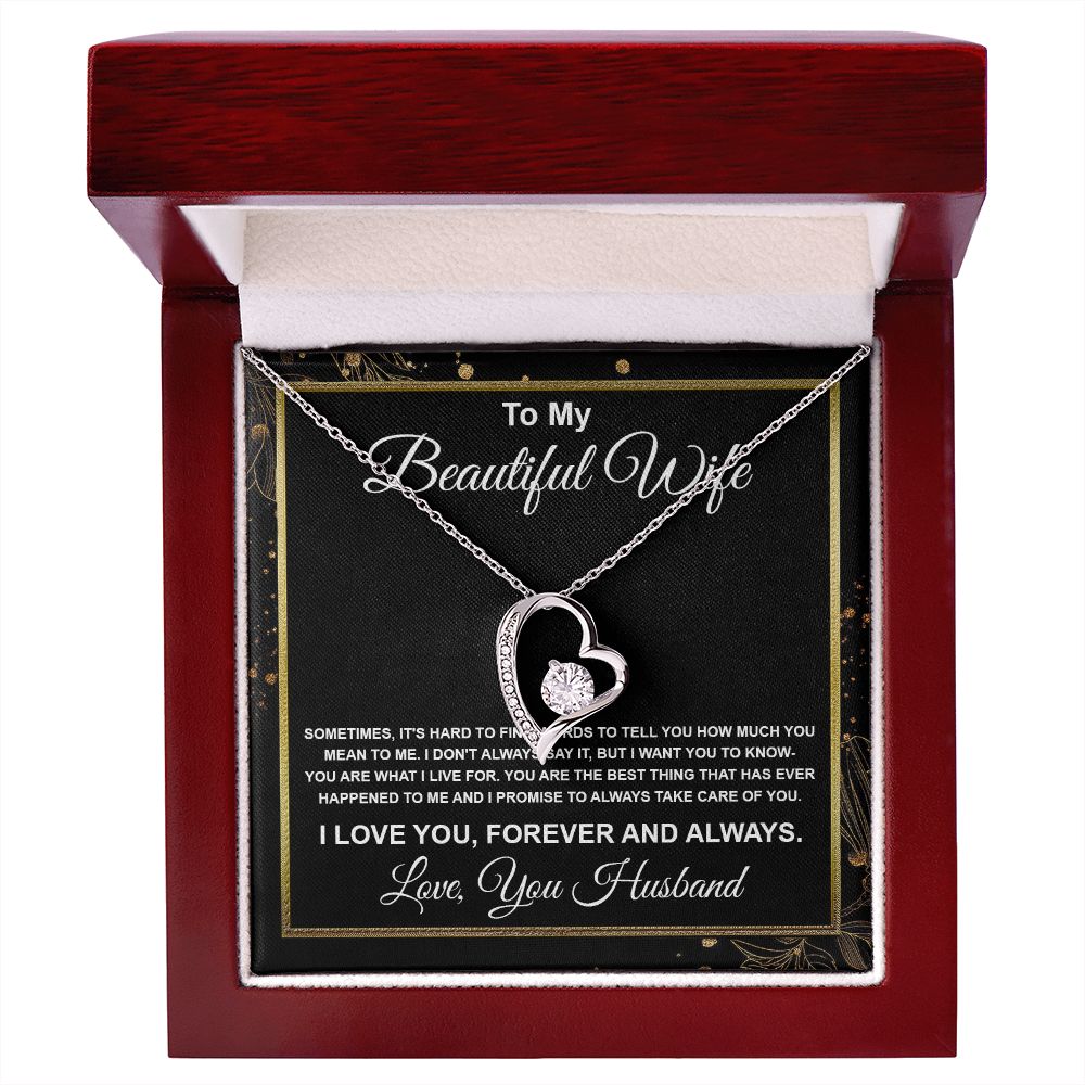 To My Beautiful Wife Necklace From Husband Pendant Jewelry with Message Card and Box Necklaces for Women Valentines Day Happy Anniversary Wedding Present for Birthday, Merry Christmas for Wife Forever Love