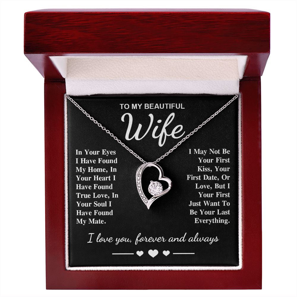 To My Beautiful Wife Necklace Gifts, Soulmate for Wife Birthday Gifts from Husband, Valentine for Women, Soulmate Gifts, Message Card and Necklace Gifts Box Gift Box Styles on Birthday, Wedding, Anniversary, Valentine Forever Love