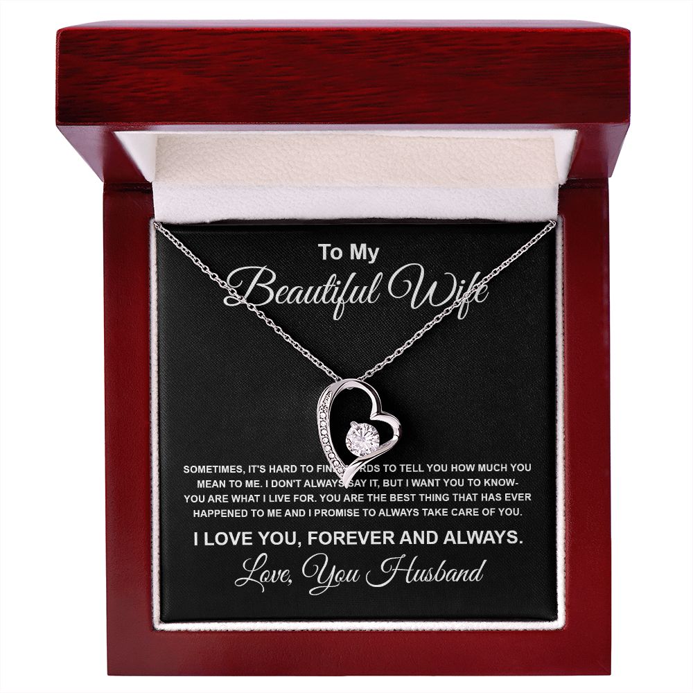 To My Beautiful Wife Necklace From Husband Pendant Jewelry with Message Card and Box Necklaces for Women Valentines Day Happy Anniversary Present for Birthday Merry Christmas for Wife Forever Love