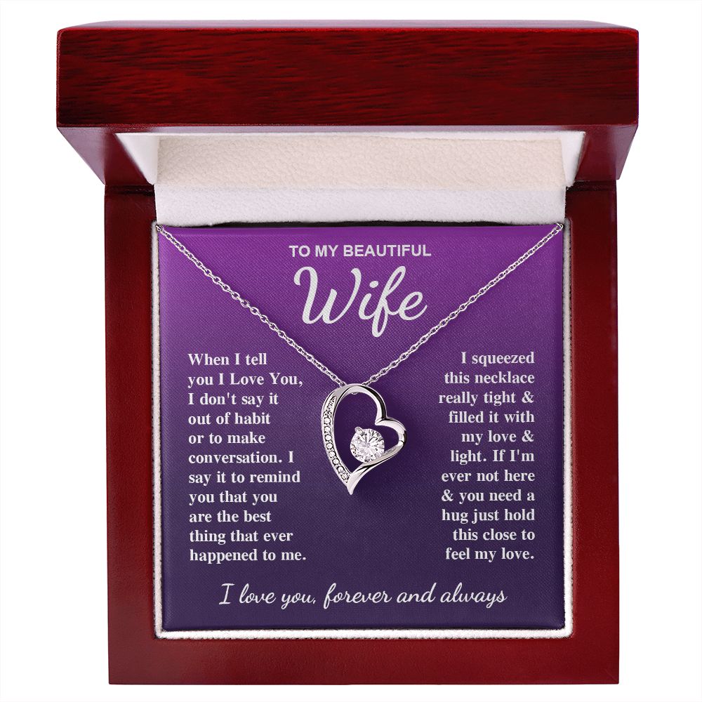 To My Beautiful Wife Necklace Gifts for Her, Soulmate for Wife Birthday Gifts from Husband, Valentine for Women, Soulmate Gifts, Message Card and Necklace Gifts Box Gift Box Styles on Birthday, Wedding, Anniversary, Valentine Forever Love