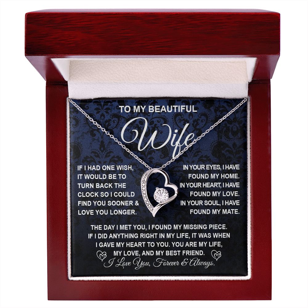To My Beautiful Wife Necklace Gift for Her, Soulmate for Wife Birthday Gifts from Husband, Wedding Jewelry for Women, Soulmate Gifts, Message Card and Necklace Gifts Box Gift Box Styles on Birthday, Wedding, Anniversary, Valentine Forever Love