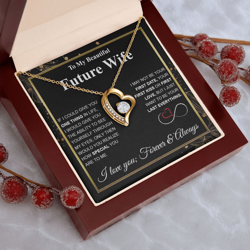 Future Wife Necklace My Last Everything, Promise Necklace For Her, Fiance Gifts For Her, Wedding Valentine Gifts For Future Wife With Message Card Box LED, Soulmate Necklace For Women, To My Wife Necklace Forever Love