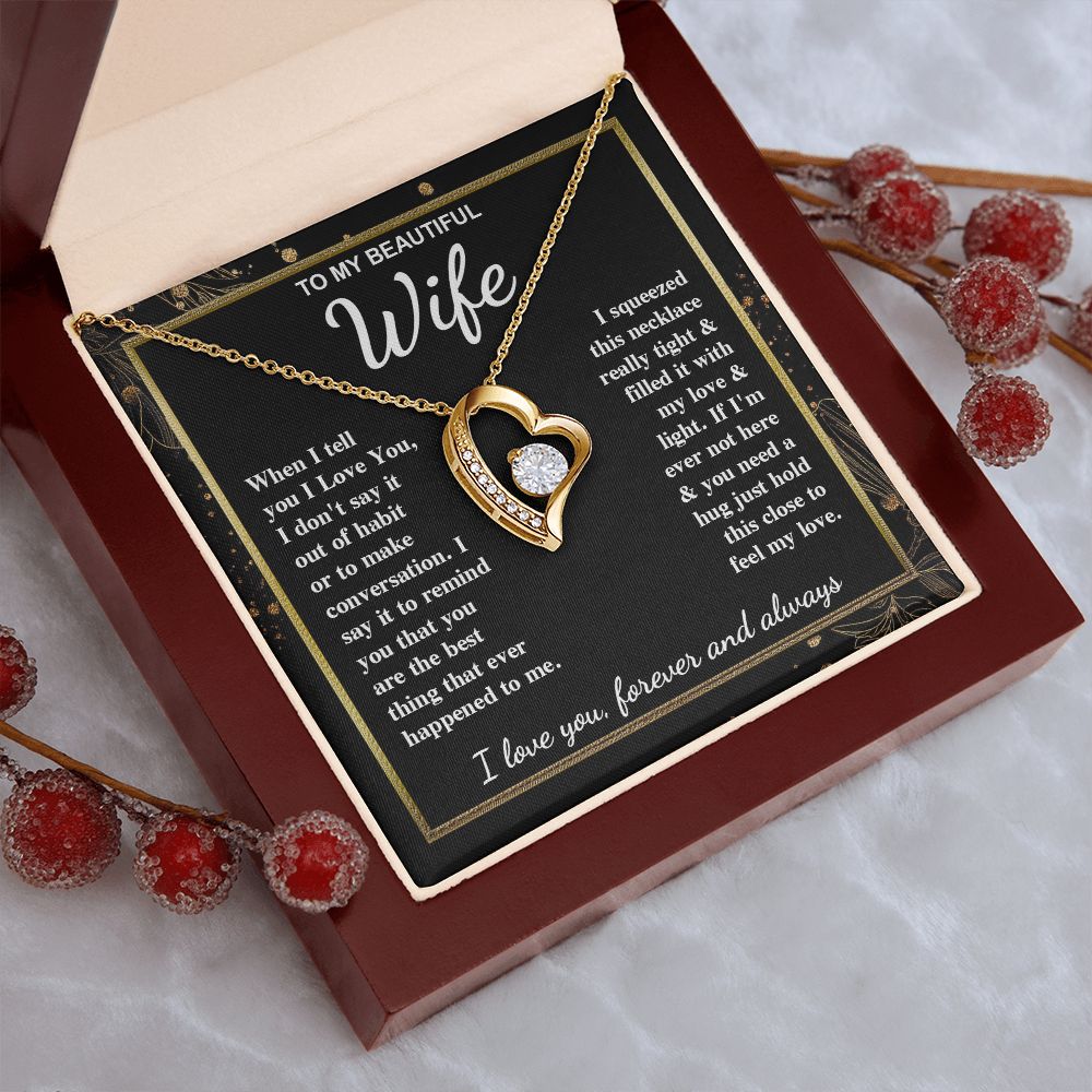 To My Beautiful Wife Necklace Gift for Her, Soulmate for Wife Valentine Gifts from Husband, Wedding for Women, Soulmate Gifts, Message Card and Necklace Gifts Box Gift Box Styles on Birthday, Wedding, Anniversary, Valentine Forever Love