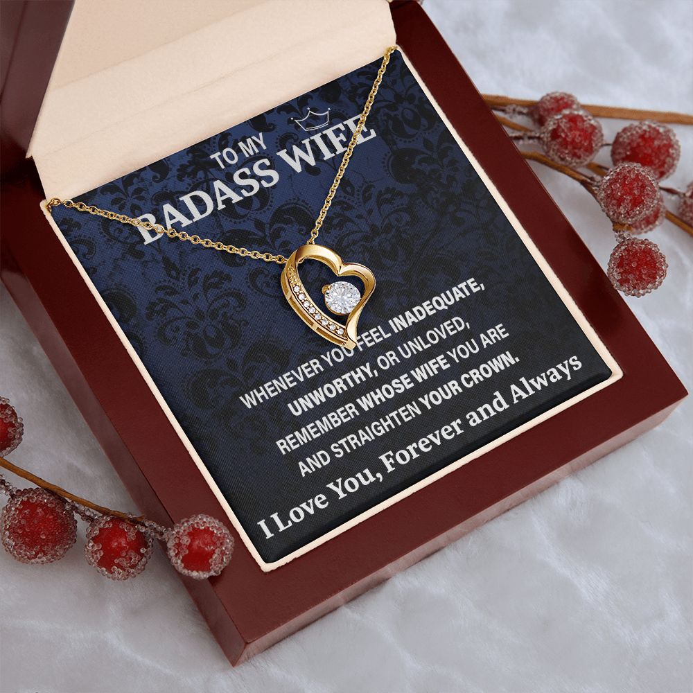 Wife Necklace Gift From Husband To My Badass Wife Pendant Valentines Day Birthday Jewelry with Message Card and Gift Box. Gift for Wife. Necklace Gift Set for Wife Necklace Gifts Box Gift Box Styles Forever Love