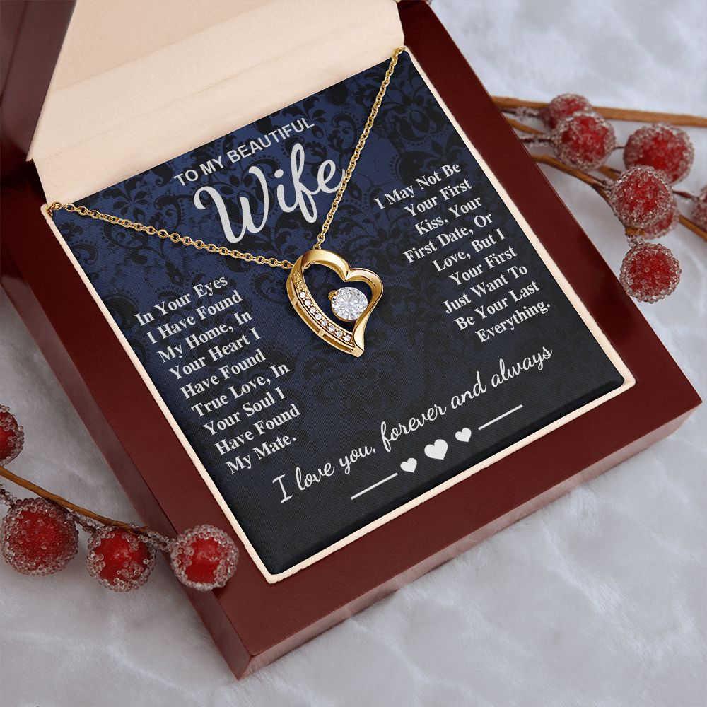 To My Beautiful Wife Necklace Gift, Soulmate for Wife Birthday Gifts from Husband, Wedding for Women, Soulmate Gifts, Message Card and Necklace Gifts Box Gift Box Styles on Birthday, Wedding, Anniversary, Valentine Forever Love
