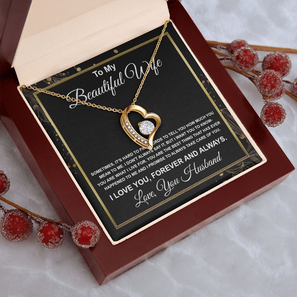 To My Beautiful Wife Necklace From Husband Pendant Jewelry with Message Card and Box Necklaces for Women Valentines Day Happy Anniversary Wedding Present for Birthday, Merry Christmas for Wife Forever Love