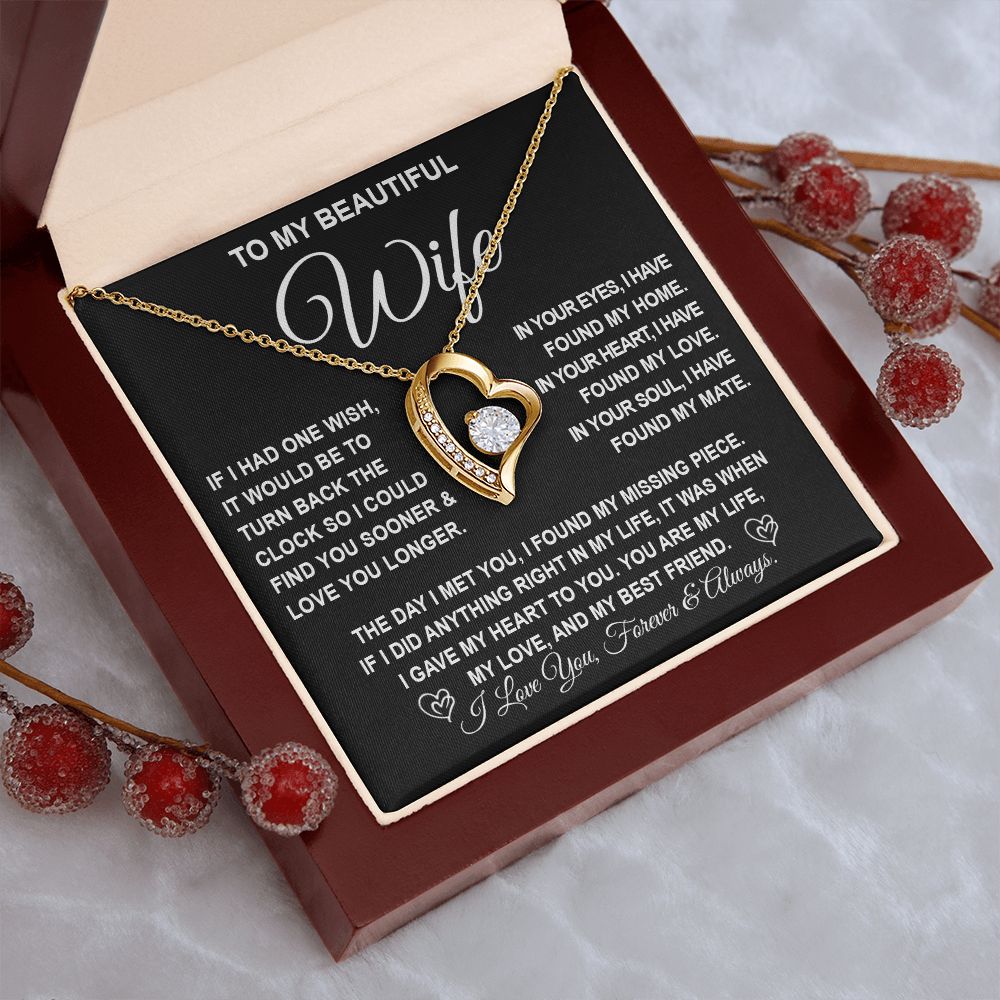 To My Beautiful Wife Necklace Gift for Her, Soulmate for Wife Birthday Gifts from Husband, Valentine Jewelry for Women, Soulmate Gifts, Message Card and Necklace Gifts Box Gift Box Styles on Birthday, Wedding, Anniversary, Valentine Forever Love