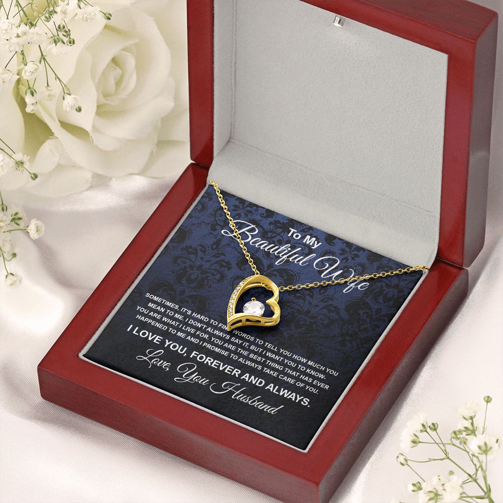 To My Beautiful Wife Necklace From Husband Pendant Jewelry with Message Card and Box Necklaces for Women Valentines Day Happy Anniversary Wedding Present for Birthday Merry Christmas for Wife Forever Love