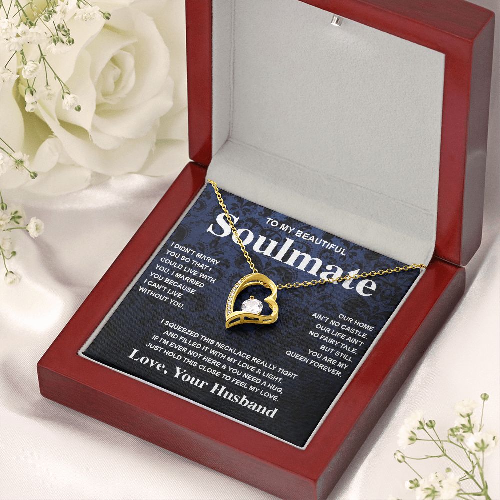 Soulmate Necklace Gift From Husband To My Badass Wife Valentines Day Anniversary Jewelry with Message Card and Gift Box. Gift for Wife. Necklace Gift Set for Wife Message Card and Necklace Gifts Box Gift Box Styles Forever Love