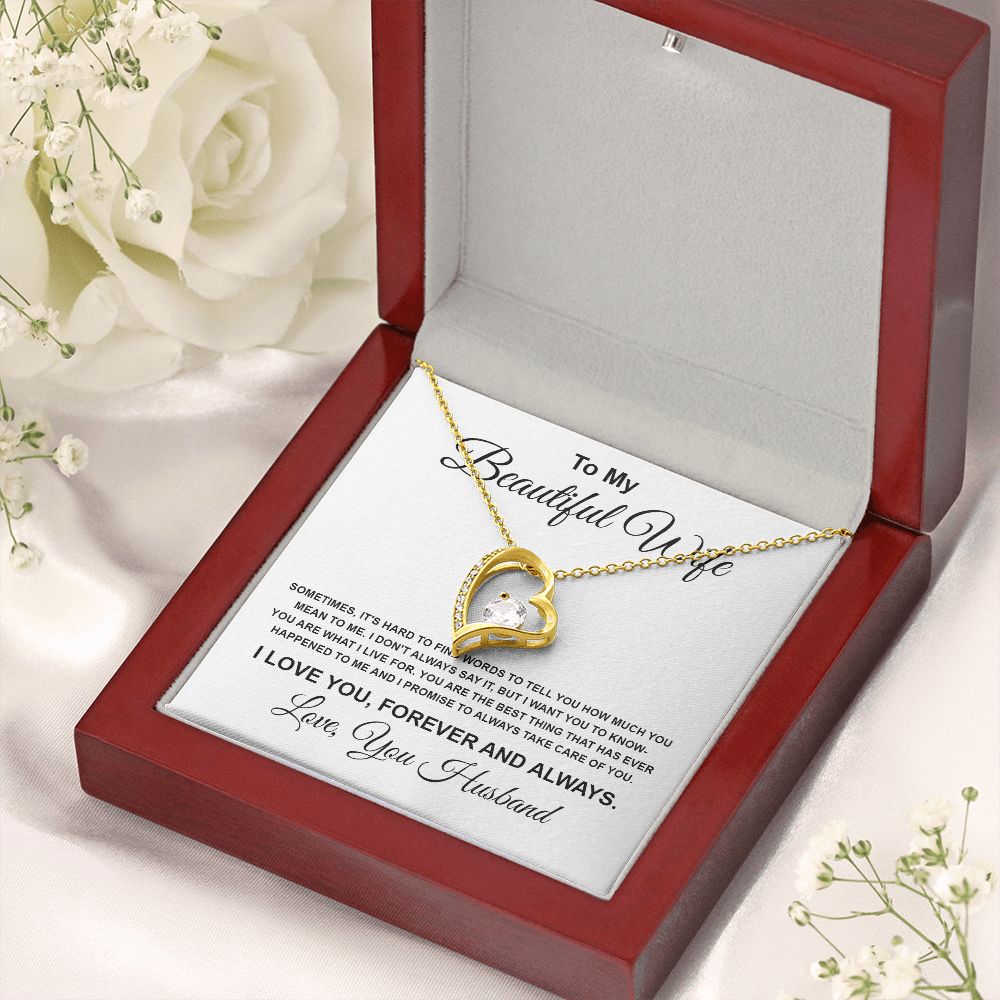 To My Beautiful Wife Necklace From Husband Pendant Jewelry with Message Card and Box Necklaces for Women Valentines Day Happy Wedding Present for Birthday Merry Christmas for Wife Forever Love