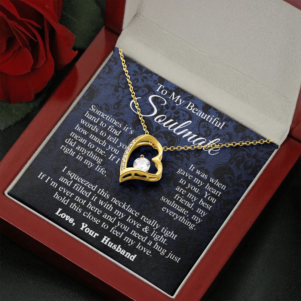 Soulmate Necklace from Husband, Anniversary Romantic Gift for Wife from Husband to My Wife Necklaces for Wife Birthday Gifts, Wife Jewelry Necklace Message Card and Necklace Gift Box Gift Box Styles on Birthday, Wedding, Anniversary, Valentine Forever Lov