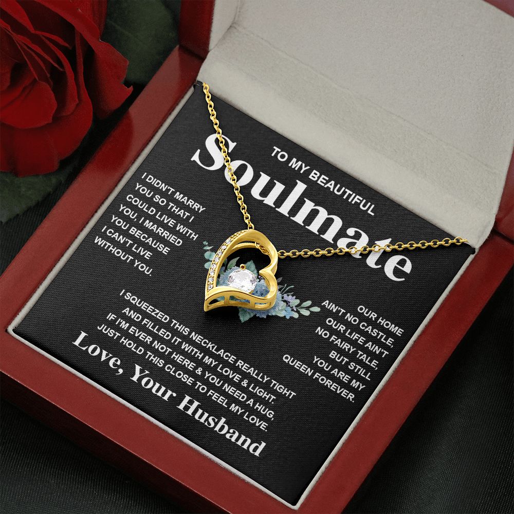 Soulmate Necklace Gift From Husband To My Badass Wife Pendant Valentines Day Anniversary Jewelry with Message Card and Gift Box. Gift for Wife. Necklace Gift Set for Wife Forever Love