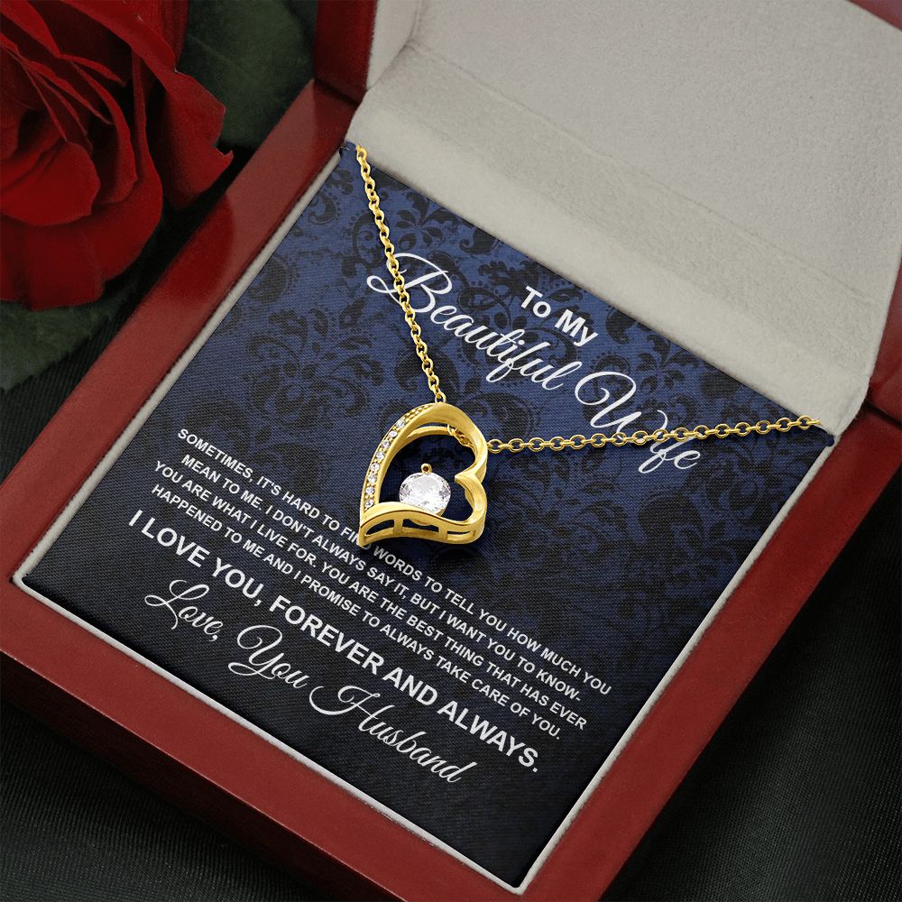 To My Beautiful Wife Necklace From Husband Pendant Jewelry with Message Card and Box Necklaces for Women Valentines Day Happy Anniversary Wedding Present for Birthday Merry Christmas for Wife Forever Love