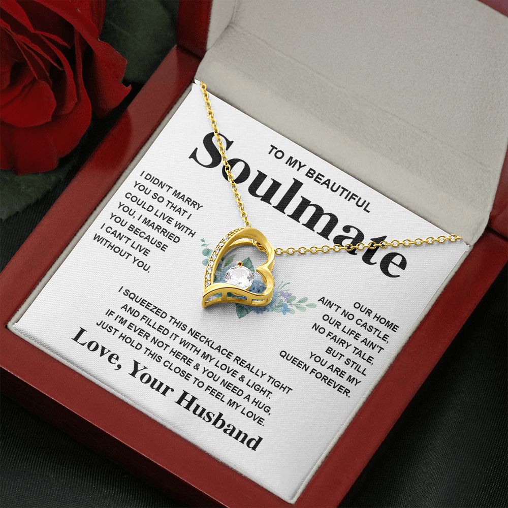 Soulmate Necklace Gift From Husband To My Badass Wife Pendant Valentines Day Anniversary Jewelry with Message Card and Gift Box. Gift for Wife. Necklace Gift Set for Wife Message Card and Necklace Gifts Box Gift Box Styles Forever Love