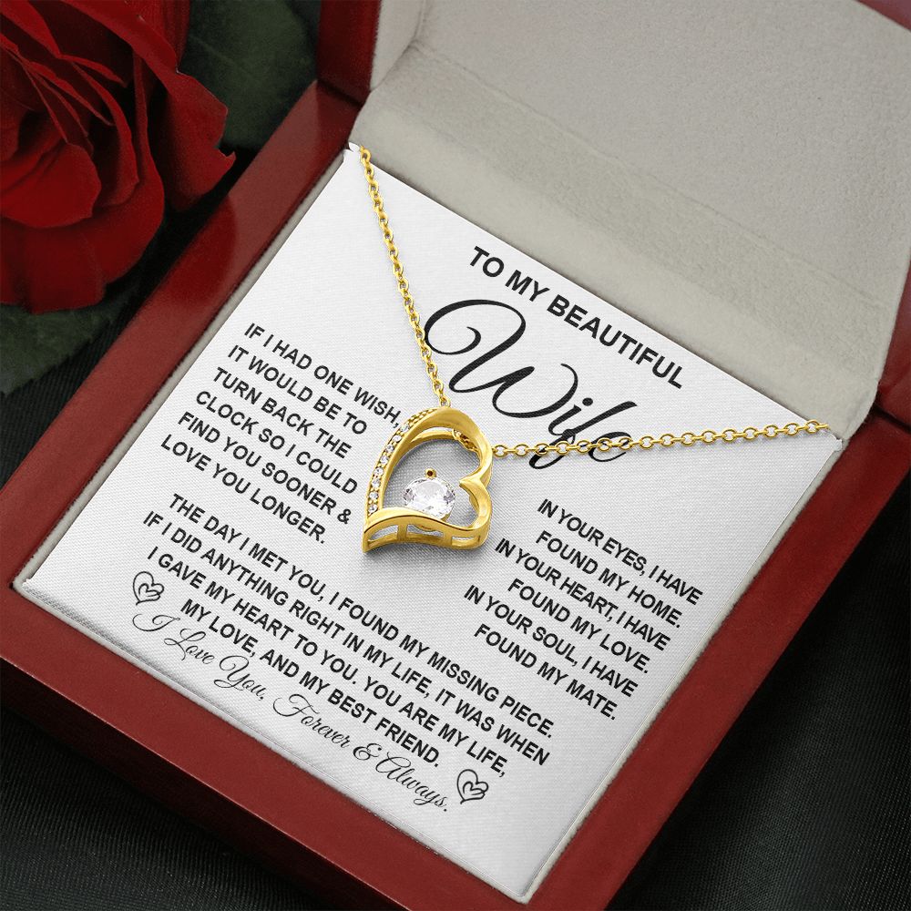 To My Beautiful Wife Necklace Gift for Her, Soulmate for Wife Birthday Gifts from Husband, Anniversary Jewelry for Women, Soulmate Gifts, Message Card and Necklace Gifts Box Gift Box Styles on Birthday, Wedding, Anniversary, Valentine Forever Love
