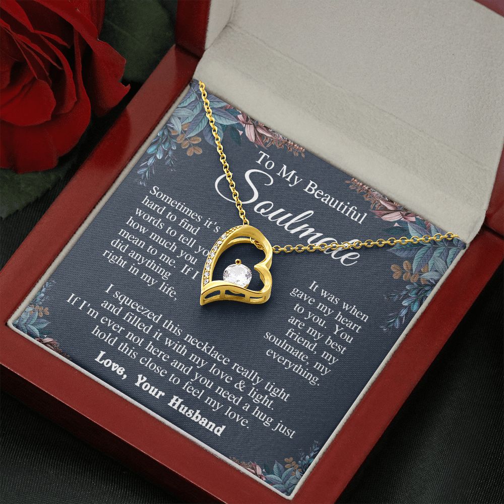 Soulmate Necklace from Husband, Valentine Romantic Gift for Wife from Husband to My Wife Necklaces for Wife Birthday Gifts, Wife Jewelry Necklace Message Card and Necklace Gift Box Gift Box Styles on Birthday, Wedding, Anniversary, Valentine Forever Love