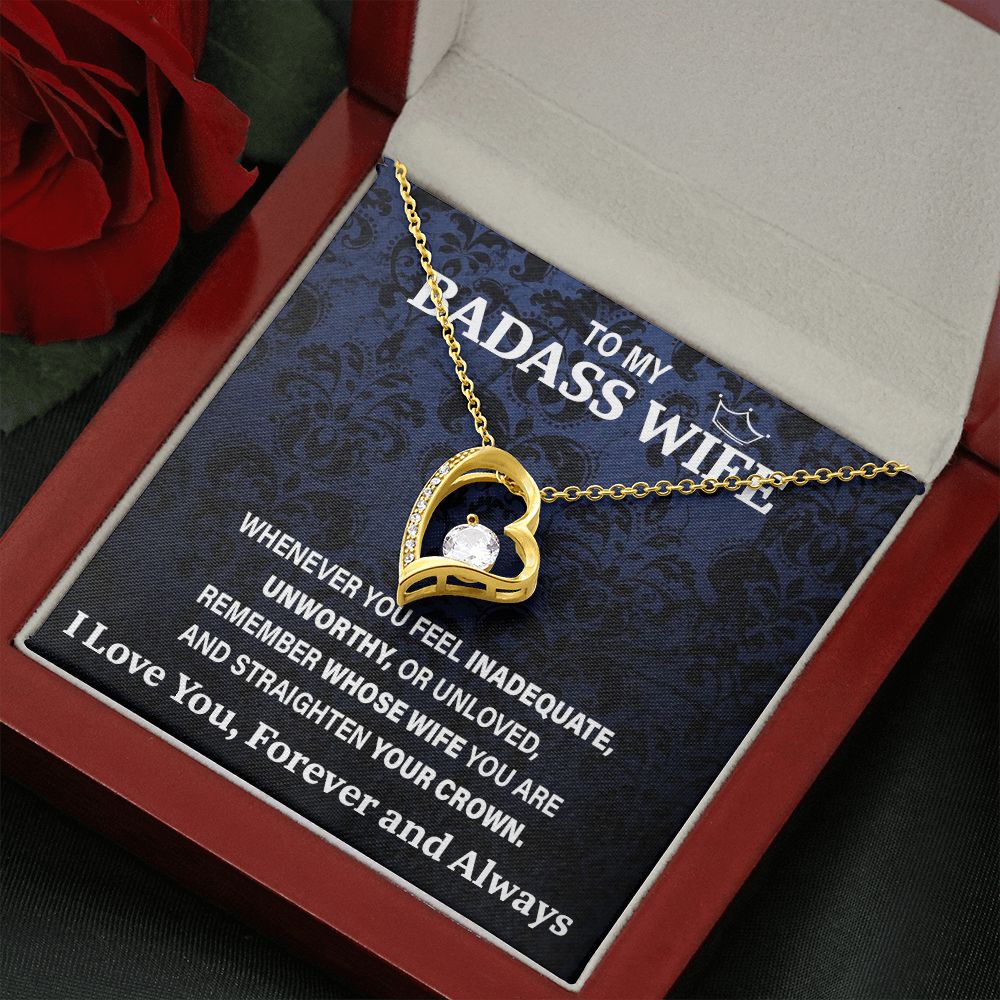 Wife Necklace Gift From Husband To My Badass Wife Pendant Valentines Day Birthday Jewelry with Message Card and Gift Box. Gift for Wife. Necklace Gift Set for Wife Necklace Gifts Box Gift Box Styles Forever Love