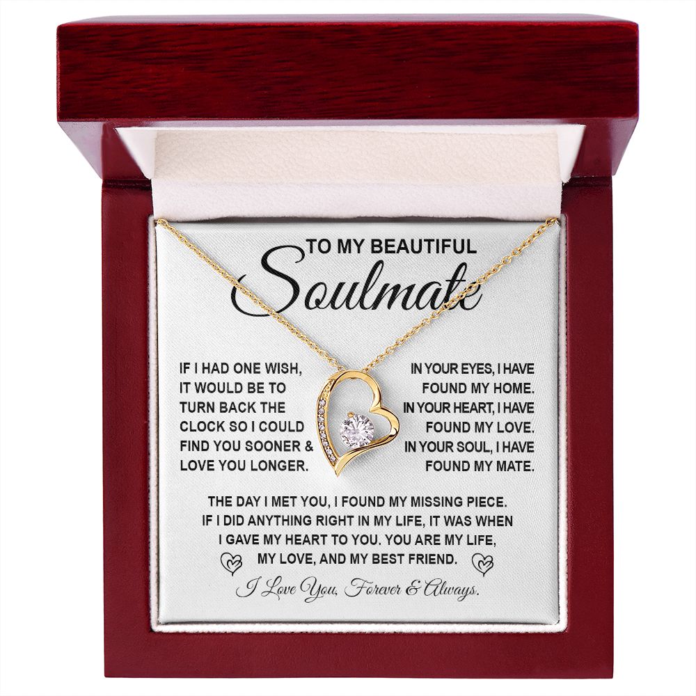 To My Beautiful Soulmate Necklace Gift for Her, Soulmate for Wife Birthday Gifts from Husband, Anniversary Jewelry for Women, Soulmate Gifts, Message Card and Necklace Gifts Box Gift Box Styles on Birthday, Wedding, Anniversary, Valentine Forever Love