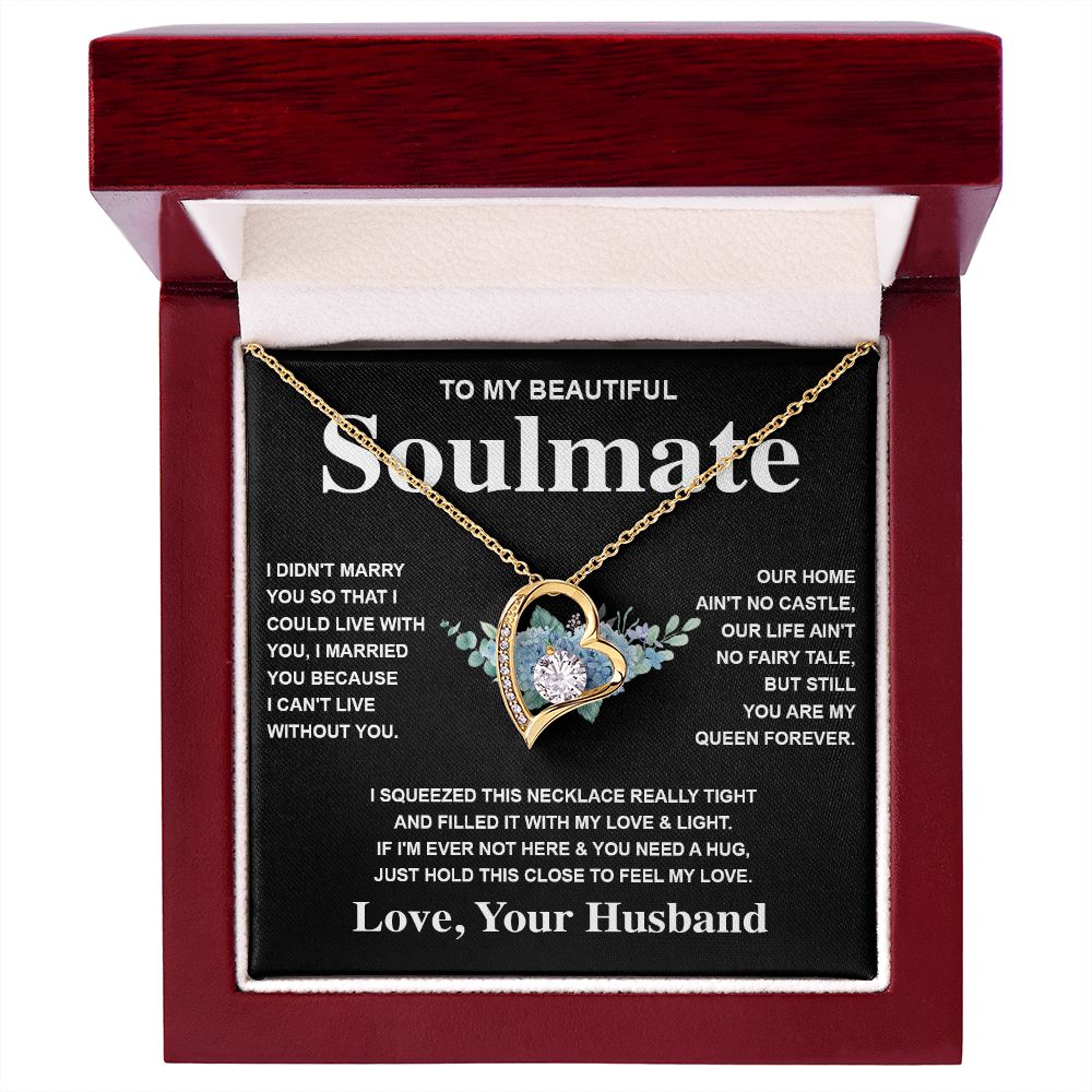 Soulmate Necklace Gift From Husband To My Badass Wife Pendant Valentines Day Anniversary Jewelry with Message Card and Gift Box. Gift for Wife. Necklace Gift Set for Wife Forever Love